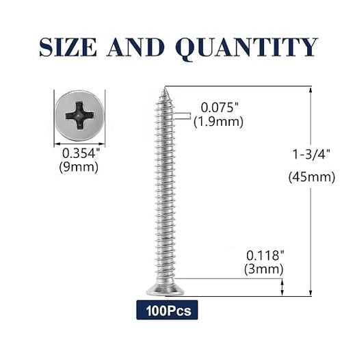 #10 x 1-3/4" Wood Screw 100Pcs 18-8 Stainless Steel Screws Flat Head Phillips - Image 2