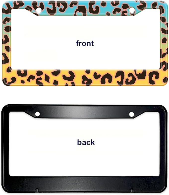 Blue Yellow Leopard License Plate Frame, Cheetah Leopar Print Car Accessories - Image 9