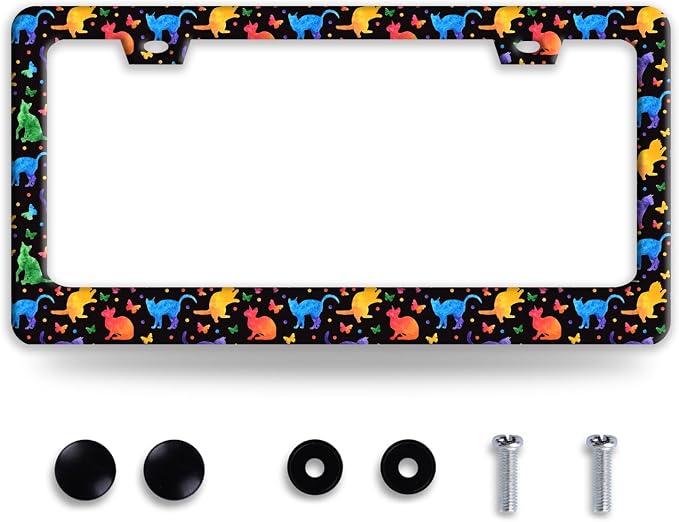 Colorful Cat License Plate Frame Cute Pet Butterfly License Plate Holder Funny by BRAGHRTED