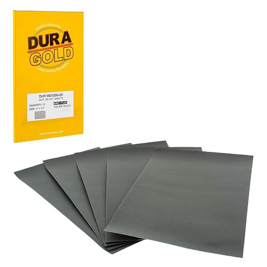 Dura-Gold Premium 1200 Grit Wet or Dry Sandpaper Sheets, 5-1/2" x 9", Box of 25 by Dura-Gold