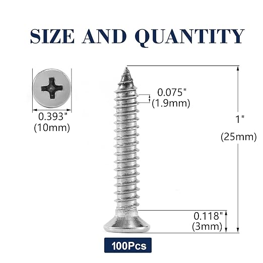 #12 x 1" Wood Screw 100Pcs 18-8 Stainless Steel Screws Flat Head Phillips Fast - Image 2