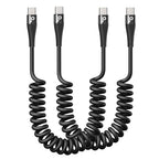 USB C to C Cable 100W 3FT for Car, Coiled USB C Cable Fast Charging for iPhone by PRAKIE