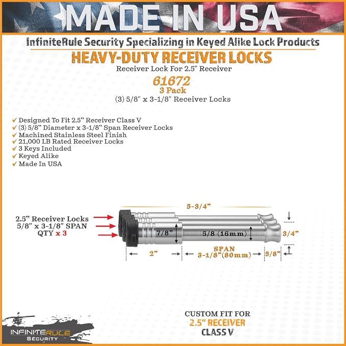 61672 | 3 Pack, Keyed Alike, Receiver Locks - Image 3