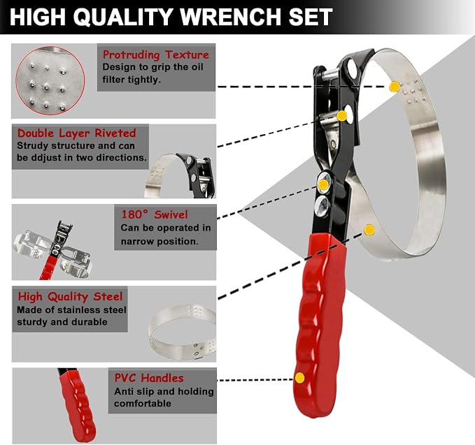 9pcs Oil Filter Wrench Set, Adjustable Oil Filter Removal Tool From 1-3/4" to 6" - Image 3