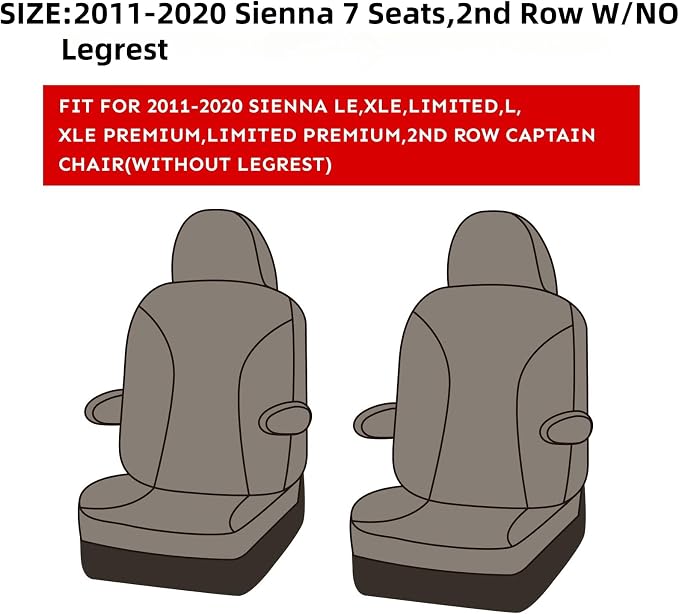 EKR Sienna Seat Covers for 2011-2020 Toyota Sienna L, 7 Seats, 2nd Row Captain - Image 2