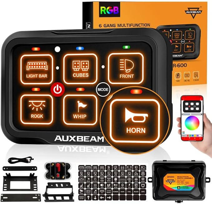 Auxbeam 6 Gang Switch Panel Bluetooth RGB AR-600 by Auxbeam