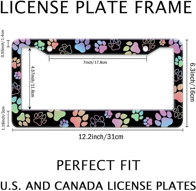 Dog Paw Car License Plate Frames, Colorful Pet Paw Printed License Plate Holder - Image 2