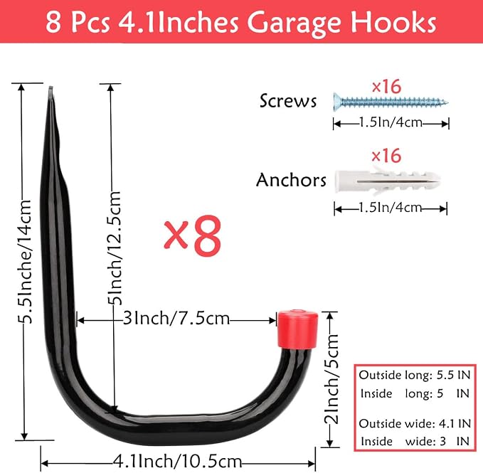Heavy Duty Steel Garage Storage Utility Hooks, 8 Pack Wall Mount Hanging - Image 2