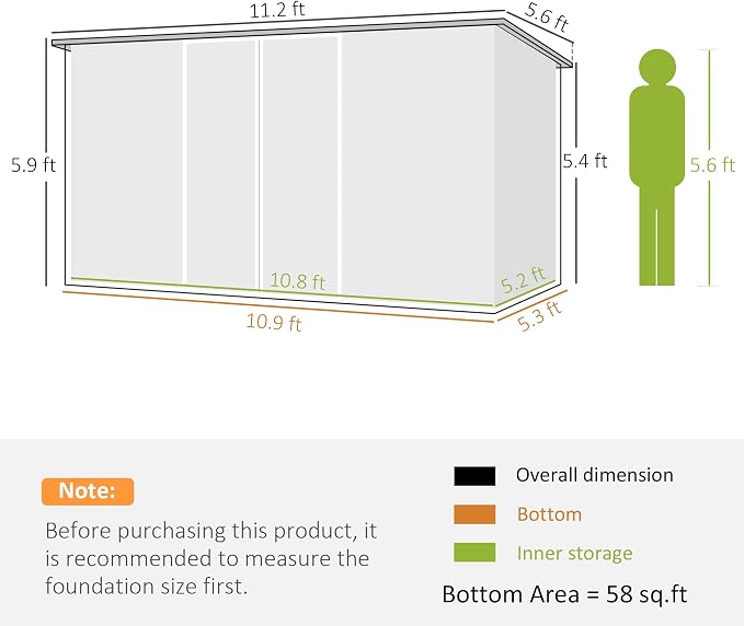 Outsunny 11' x 6' Outdoor Storage Shed, Galvanized Metal Utility Garden Tool - Image 6