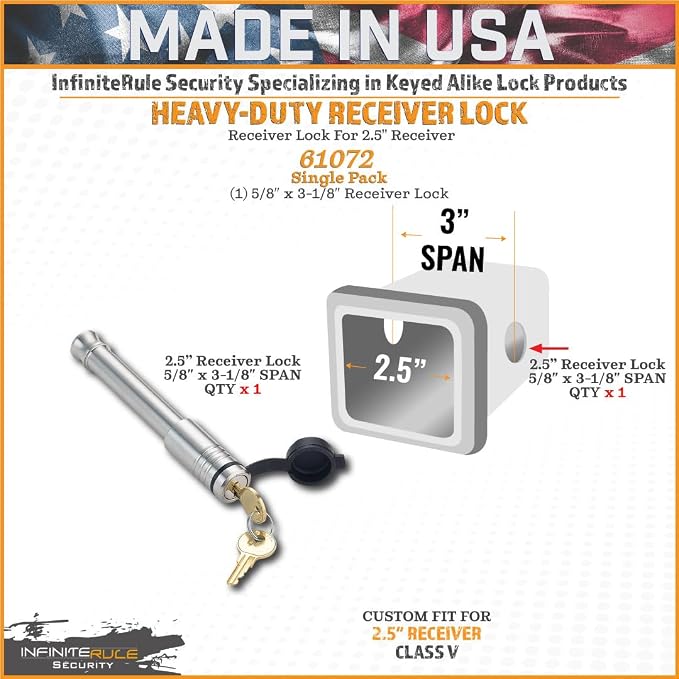 2" & 2.5" Receiver Lock, Heavy Duty Hitch Lock Pin, American Made In USA - Image 2