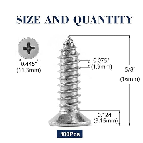 #14 x 5/8" Wood Screw 100Pcs 18-8 Stainless Steel Screws Flat Head Phillips - Image 2