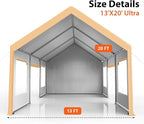 13x20FT Heavy Duty Carport, Outdoor Garage Canopy - Image 2