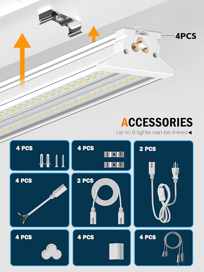 Upgrade Super Bright Hanging | Surface Mount 4' 10000LM 5000K 60W Linkable 4FT - Image 5