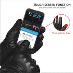 Leather Motorcycle Gloves for Men and Women | Touchscreen | Full Finger | - Image 5