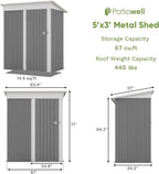 Patiowell 5x3 FT Outdoor Storage Shed, Garden Tool Shed - Image 6