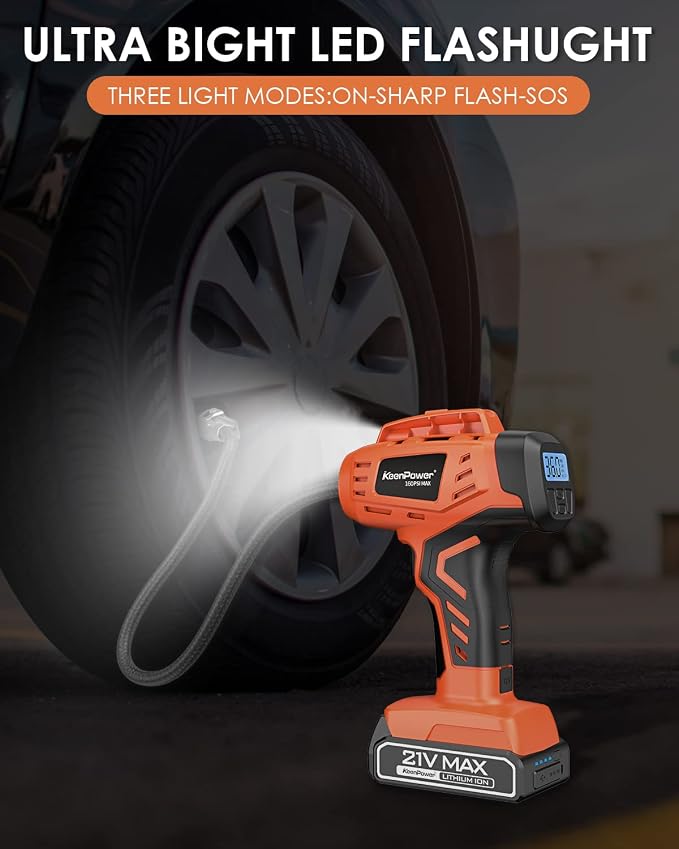 Tire Inflator Air Compressor, 21V Cordless Car Tire Pump - Image 5