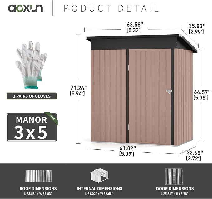 Aoxun 80 CU. FT Outdoor Storage Shed Waterproof Garden Metal Tool Shed - Image 4