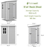 Patiowell 5x4 FT Outdoor Storage Shed, Resin Storage Shed - Image 6