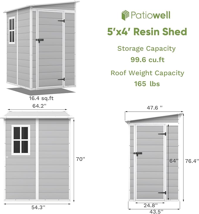 Patiowell 5x4 FT Outdoor Storage Shed, Resin Storage Shed - Image 6