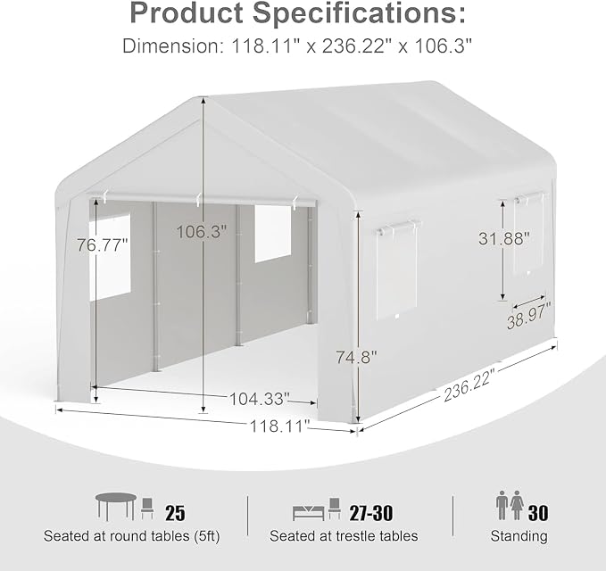 Carport 10x20 Ft, 120 LBS Heavy Duty Car Canopy, Portable Garage - Image 3