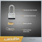 LanuBe Lock Laminated keyed Padlock, keyed Alike Locks, Long Shackle, Marked - Image 5