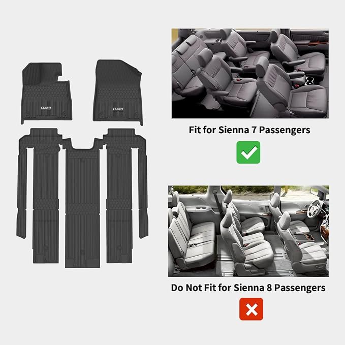 LASFIT Floor Mats for Toyota Sienna 7 Seats 2021-2025 All Weather TPE Custom - Image 2
