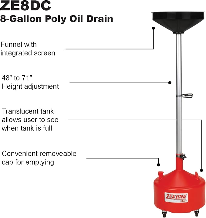 Zeeline By Milton ZE8DC, Rolling Oil Drain Pan, 8 Gallon Oil Drain - Image 2