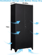 75" Metal Storage Cabinet with Lockable Doors, Functional Garage Storage Cabinet - Image 3