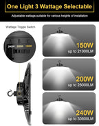 UFO LED High Bay Light, 240W/200W/150W Adjustable, UL & DLC Listed - Image 2