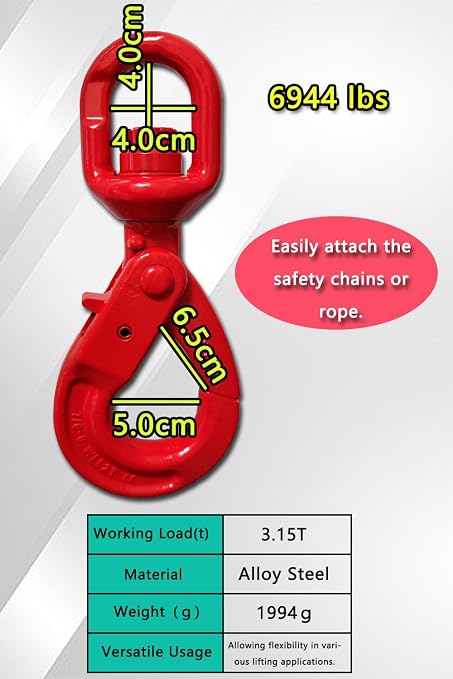 Swivel Self-Locking Hook 6944 lbs Grade 80 Swivel Self Locking Hook Heavy Duty - Image 7