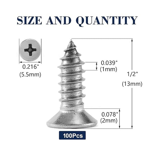 #4 x 1/2" Wood Screw 100Pcs 18-8 Stainless Steel Screws Flat Head Phillips Fast - Image 2
