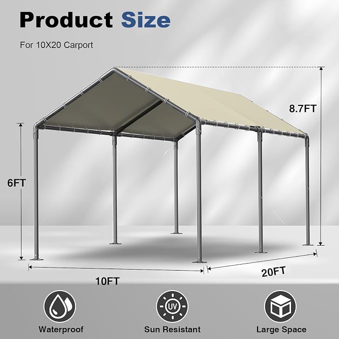 Carport 10x20ft Heavy Duty Car Tent, Portable Garage, Car Shelter, All-Season - Image 3