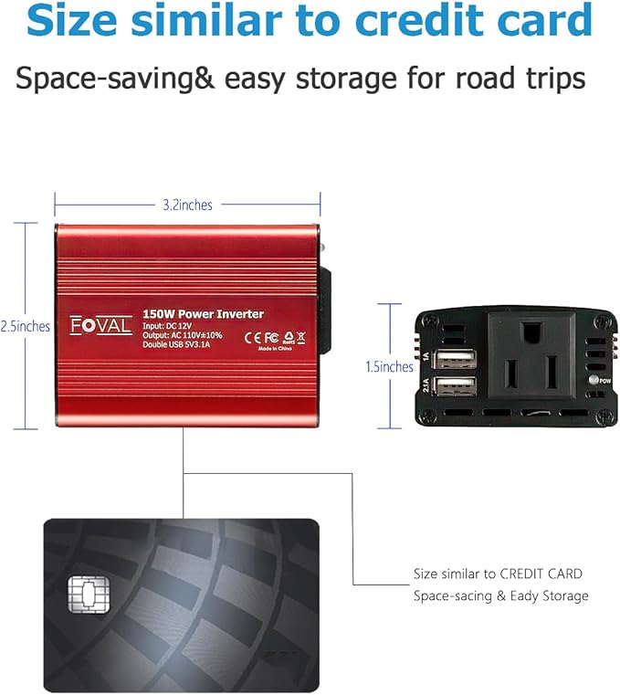 FOVAL 150W Car Power Inverter 12V DC to 110V AC Converter Vehicle Adapter Plug - Image 6
