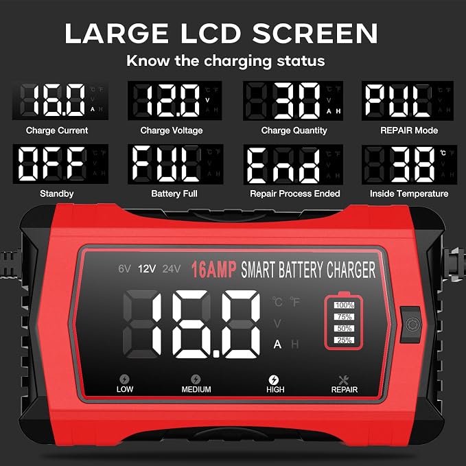 16 Amp Battery Charger, Car Battery Charger 6V 12V 24V Lithium, Battery - Image 7