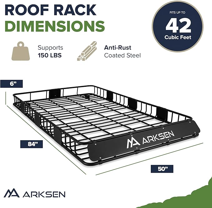 ARKSEN 84 x 50 x 6 Inch Universal Extra Wide 150LB Heavy Duty Roof Rack Cargo - Image 6