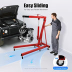 2 Ton Engine Hoist, Folding Hydraulic Engine Crane Red, Heavy Duty Cherry - Image 3