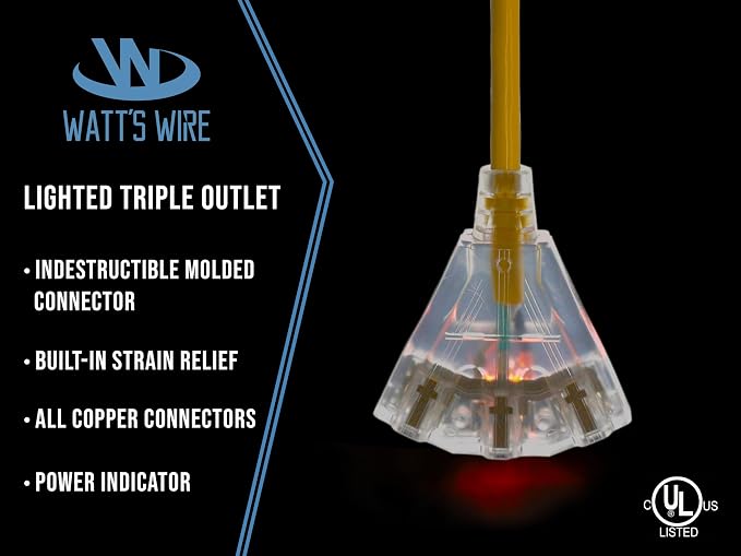 6 ft - 12 Gauge Heavy Duty Extension Cord - 3 Outlet Lighted SJTW - - Image 3