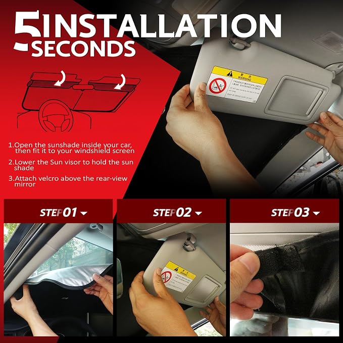 KAYZT Windshield Sun Shade for 2024-2025 Kia EV9 Foldable Sunshade Front Window - Image 5