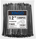 XINGO 12 Inch Black Zip Ties 1200 PCS, 75 LBS Tensile Strength, UV Resistant by XINGO
