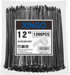 XINGO 12 Inch Black Zip Ties 1200 PCS, 75 LBS Tensile Strength, UV Resistant by XINGO