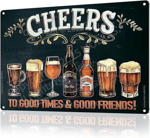 "Cheers to Good Times" Vintage Bar Sign or Man Cave Decor – 12x8″ Durable Metal by MOLESSSIGNS