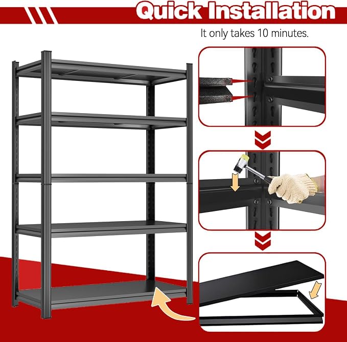 48" W, Heavy Duty 5-Tier Steel Garage Shelving Unit | 3800LB Capacity| Garage & - Image 4