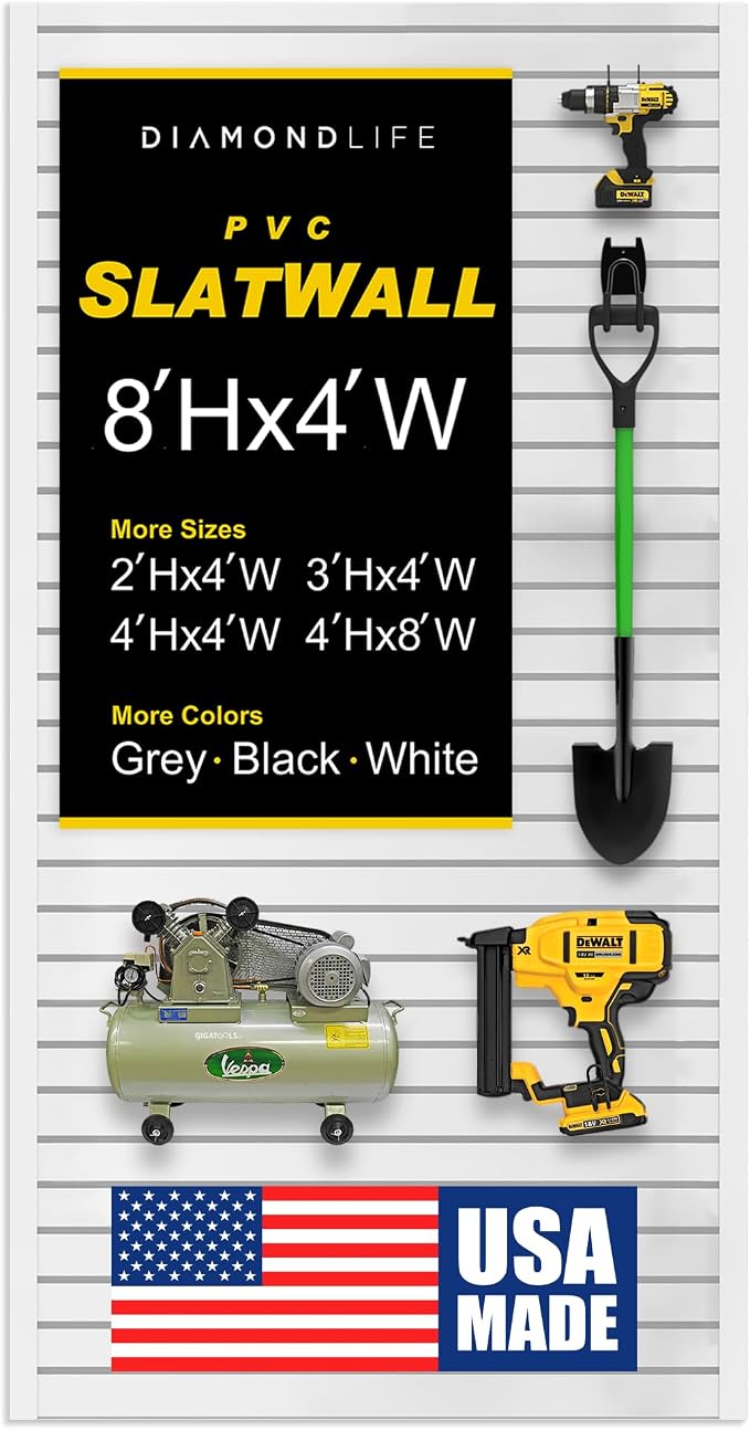 Heavy Duty 8x4 PVC Garage Slatwall Storage System by DLDIRECT