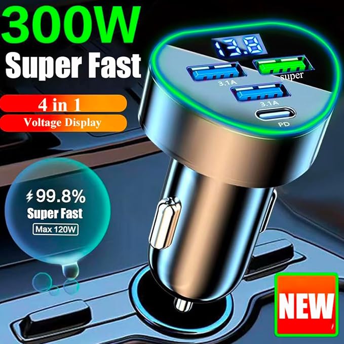 Multi Port USB C Car Phone Charger Adapter 4 in 1 - Image 2