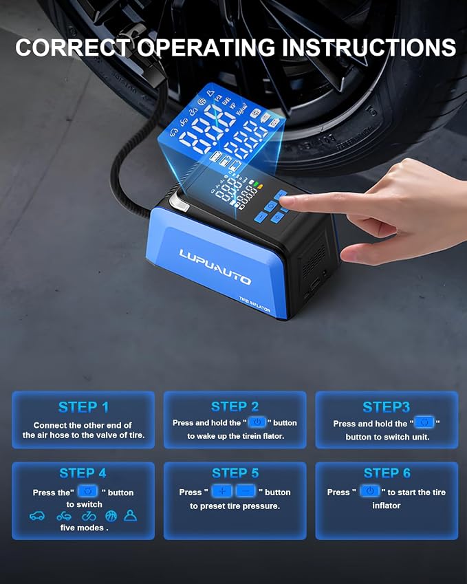 Tire Inflator Portable Air Compressor, 2X Faster Inflation, 150PSI Air Pump - Image 7