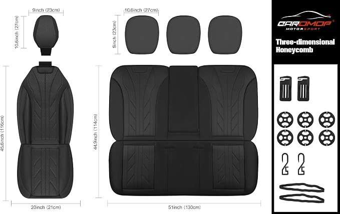 CAROMOP Luxury Faux Leather&Fabric Car Seat Covers Full Set - Image 8