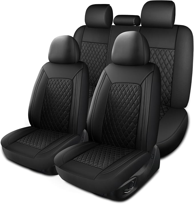 Leather Car Seat Covers, Breathable and Waterproof Seat Cover Full Set by HChengkikz