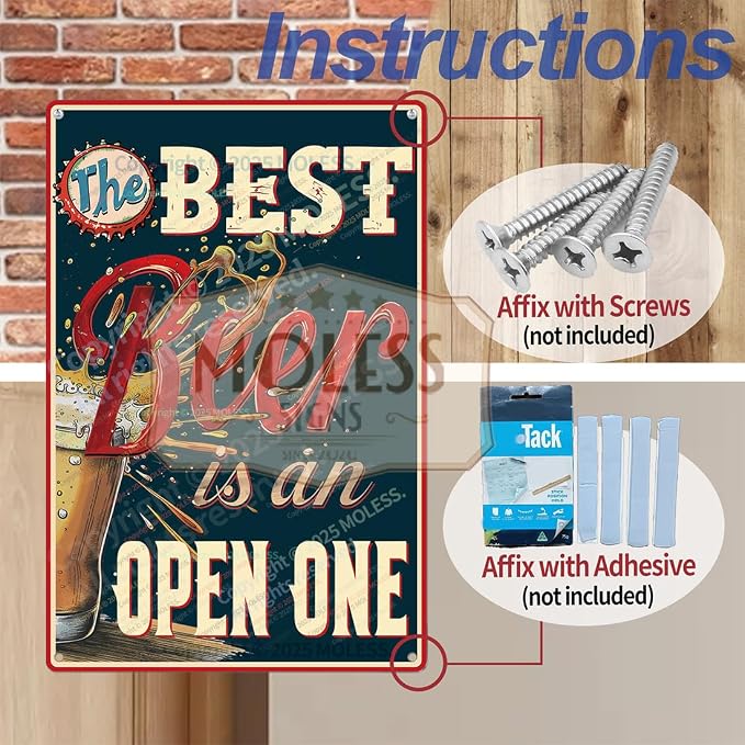 "The Best Beer is an Open One" Funny Bar Sign or Man Cave Decor | 12x8″ Durable - Image 4