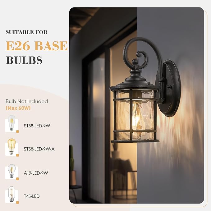 Emliviar Outdoor Wall Sconces 2 Pack, 12.4 Inch Outdoor Front Porch Lights - Image 3