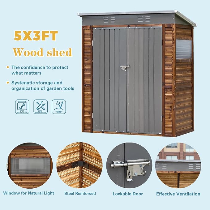 MyVoice 3x5 FT Wooden Outdoor Storage Shed - Image 3